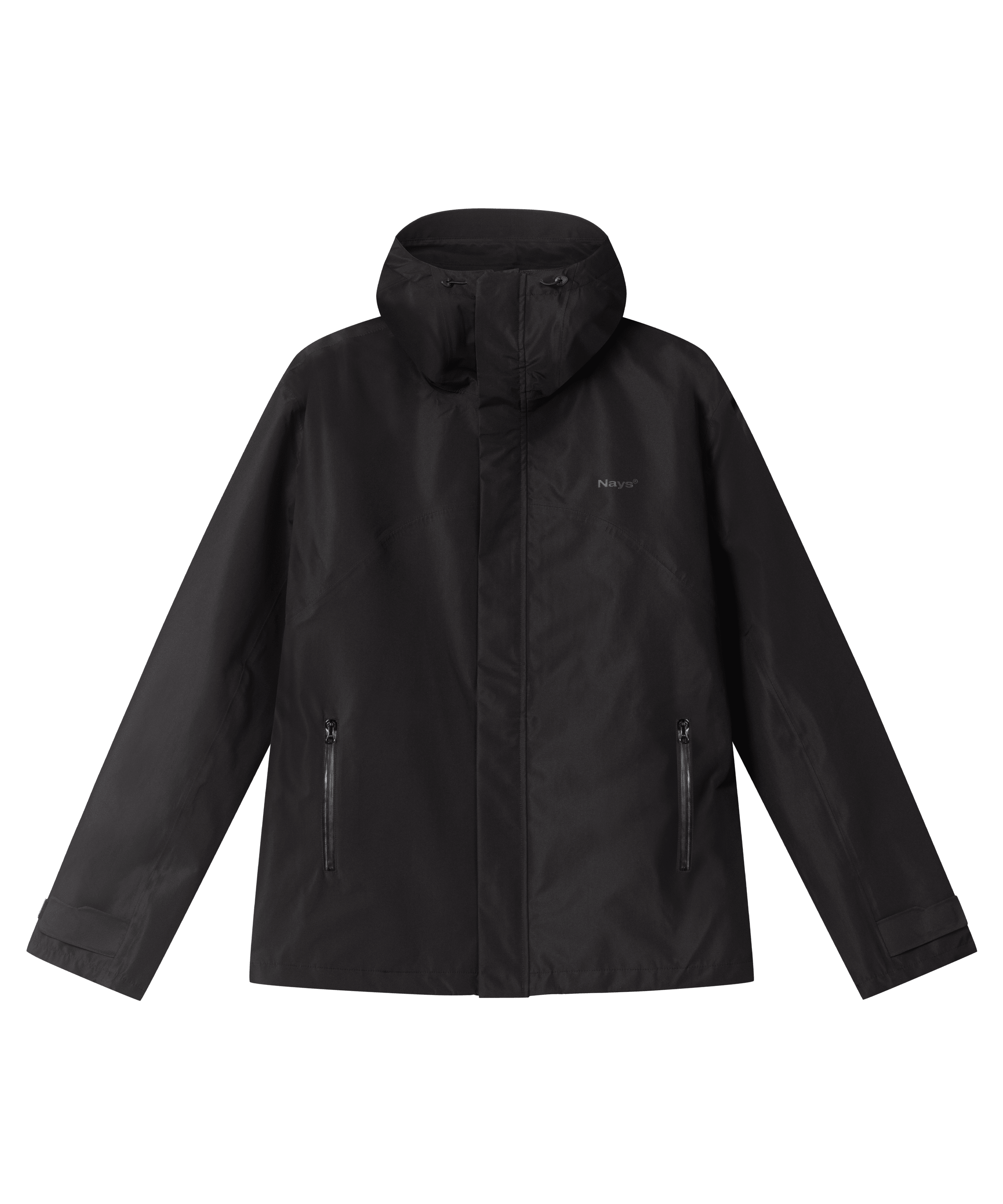 Nays 3L Multifunctional Rain Jacket mit Kapuze, langen Ärmeln und wasserdichten YKK AquaGuard® Reißverschlüssen, ideal für Outdoor-Abenteuer bei Regen.