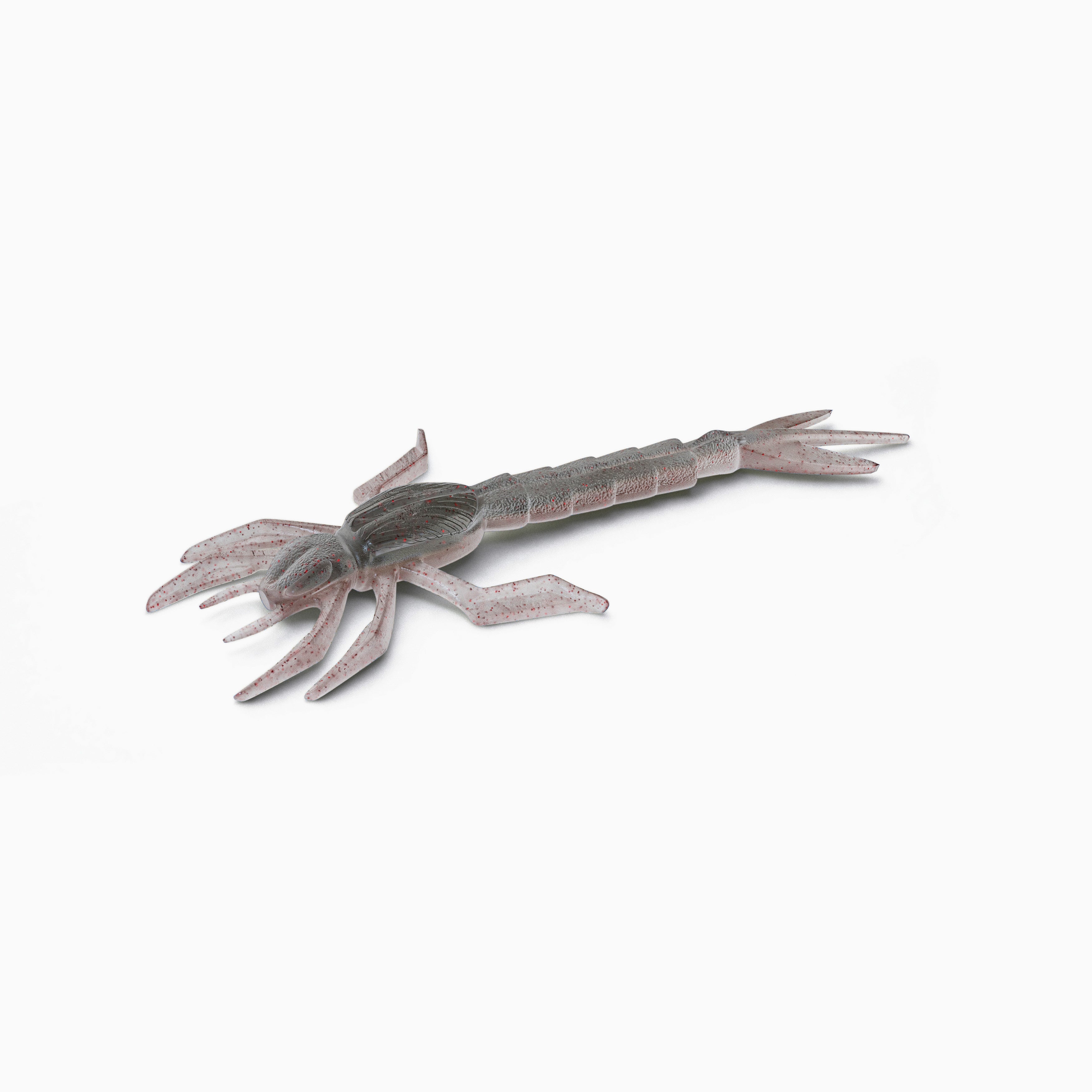 Gummiköder in Grautönen mit roten Flakes, Insektenform, ideal für das Raubfischangeln auf Barsch, Zander und Co.