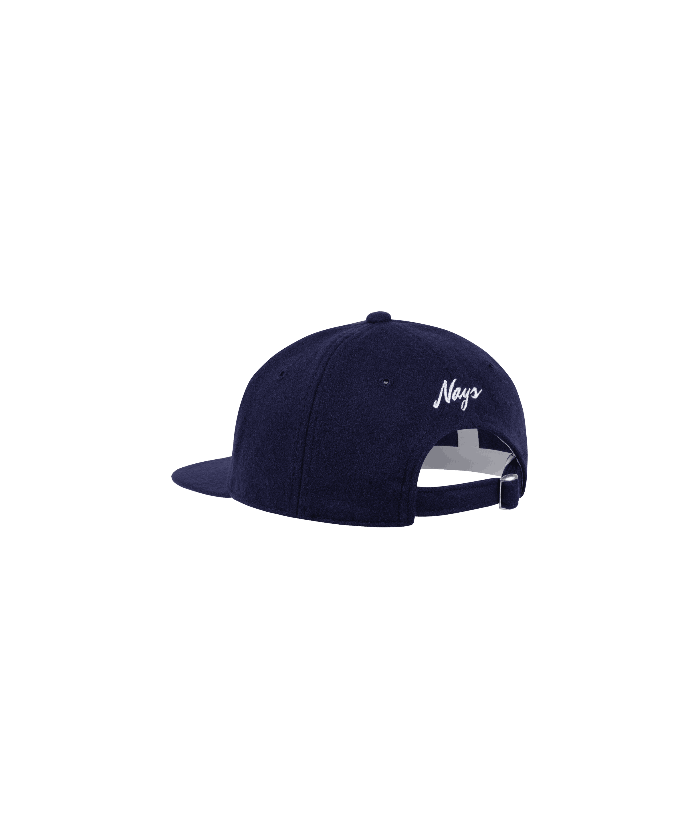 Blaue Nays Felt Cap aus Filz mit weißem Logo von hinten betrachtet, bietet zeitloses Design und hohen Tragekomfort. Ideal als stilvolles Accessoire für jedes Outfit.