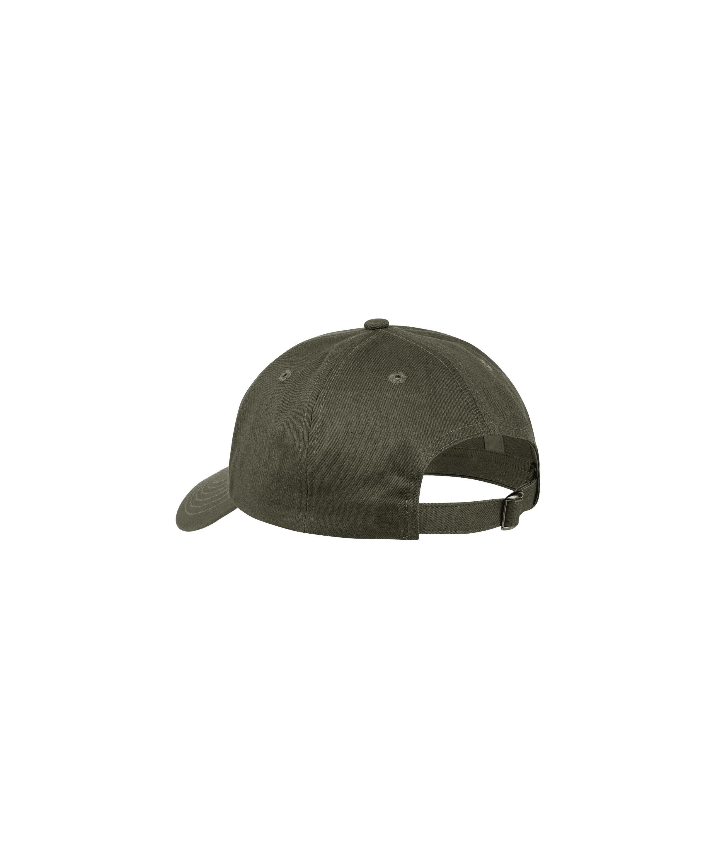 Das Bild zeigt eine khaki-farbene Schirm-Mütze von hinten. Gut zu erkennen ist die verstellbare Größen-Schnalle am Hinterkopf.