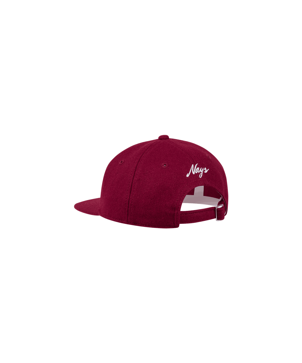 Rote Nays Felt Cap aus robustem Filz mit weißem Logo von hinten betrachtet, bietet stilvollen Tragekomfort und zeitloses Design, ideal für kühlere Tage oder als modisches Accessoire.
