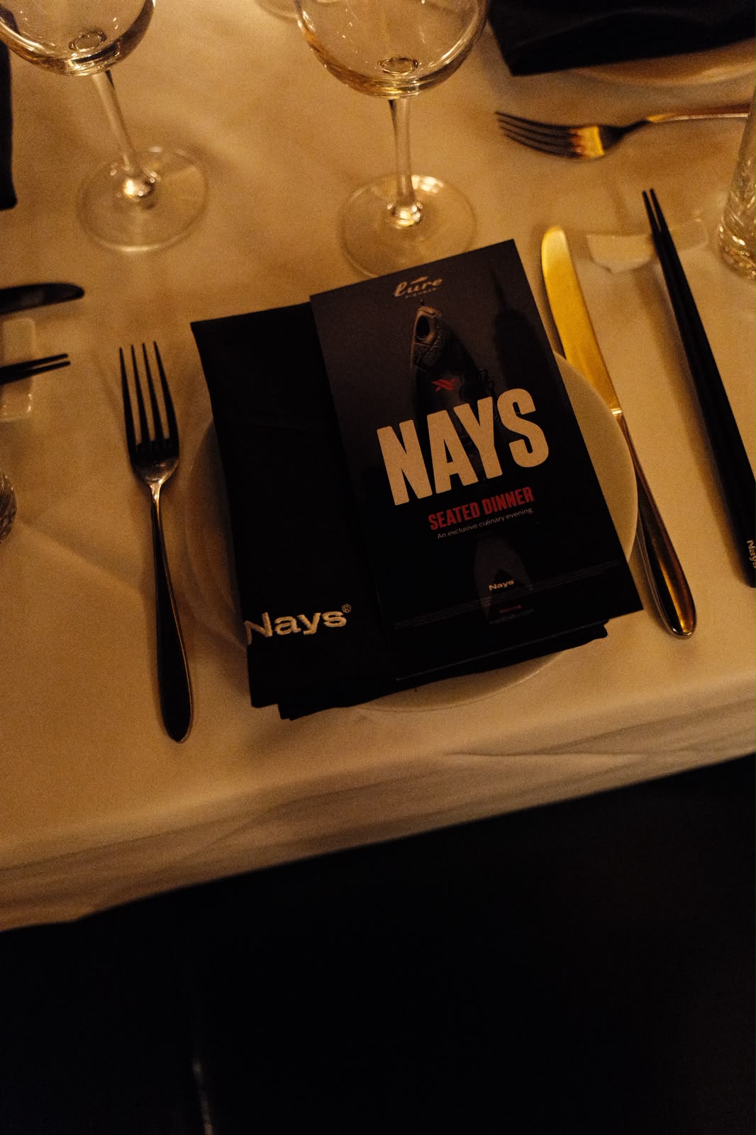 Nays Seated Dinner Menu and Chopsticks
