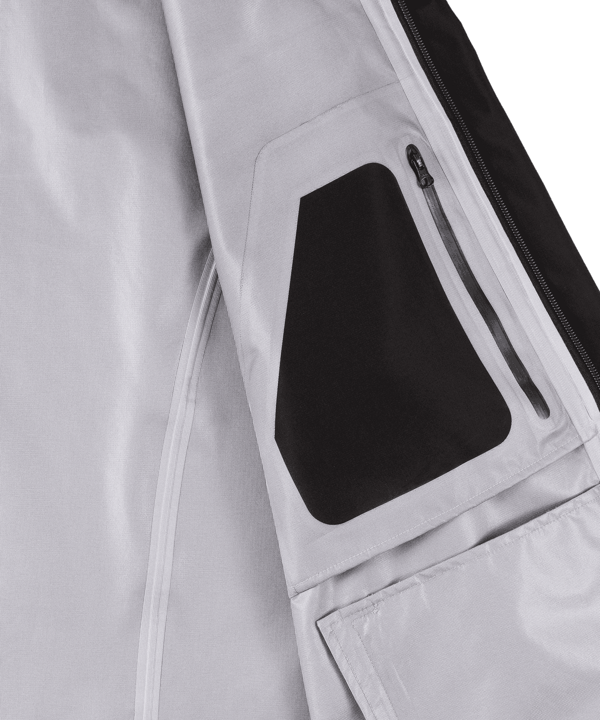 Nays 3L Multifunctional Rain Jacket, Nahaufnahme eines Reißverschlusses, zeigt wetterfeste Details wie YKK AquaGuard® Reißverschlüsse für Schutz bei Regenabenteuern.