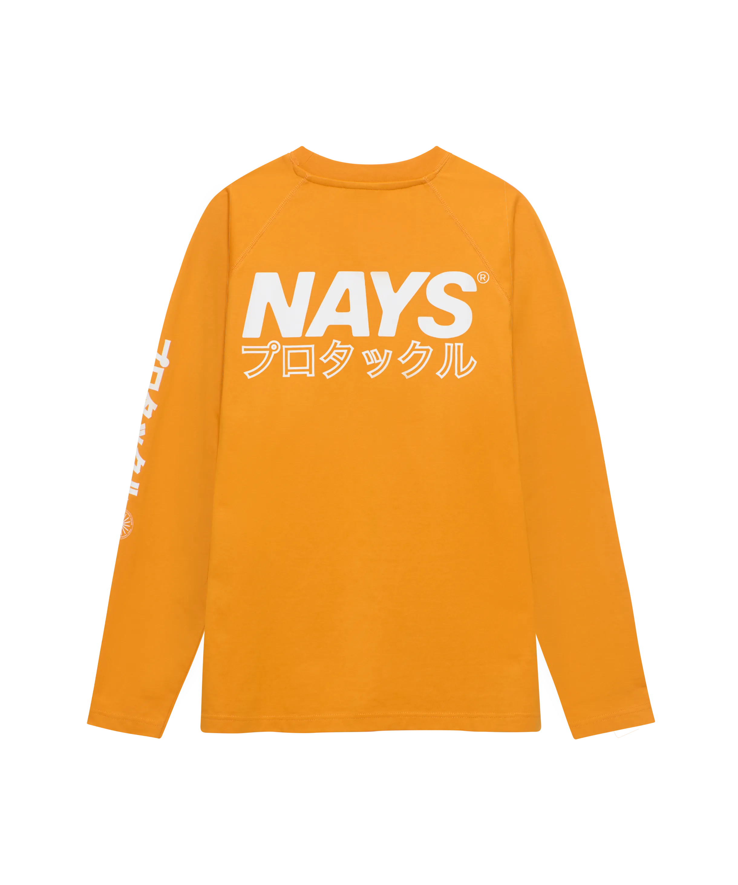 Nays Pro Tackle Langarm T-Shirt orange mit großem Back-Print in weiß.