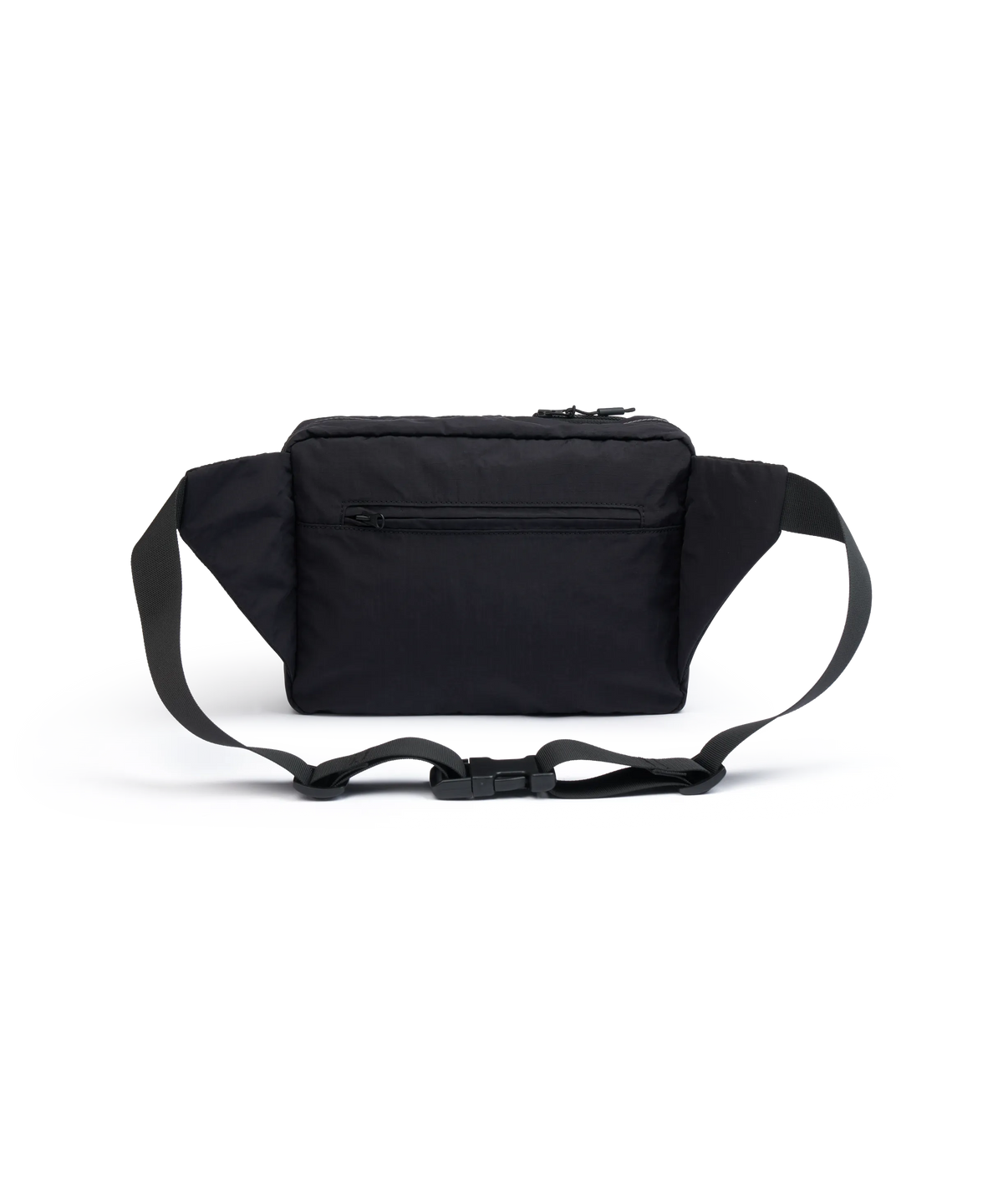 Rückansicht Schwarze Nays Bauchtasche (Hip Bag) mit funktionalen Außentaschen, Kordelzug-System und dezentem Logo-Prägung.