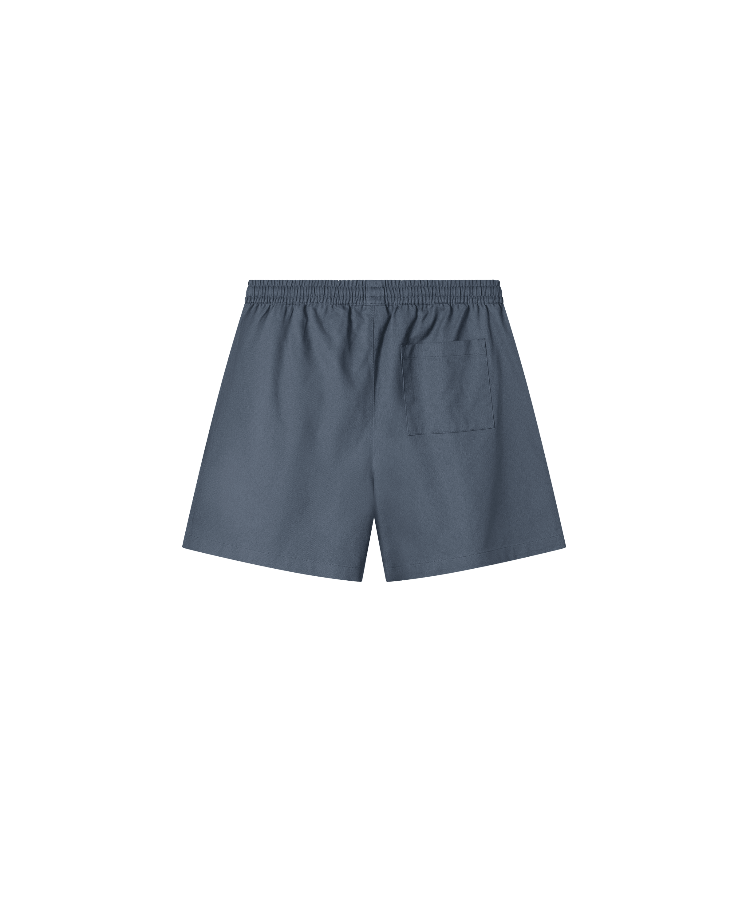 auf dem Produktbild ist eine blaugraue kurze Hose zu sehen. Die Hose besitzt rechts eine Gesäßtasche.