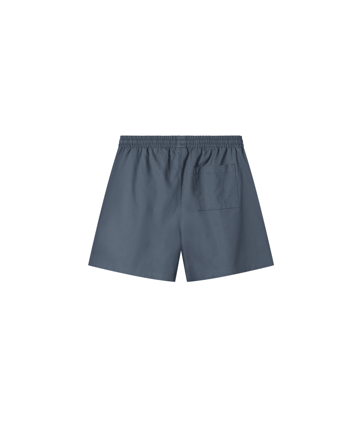 auf dem Produktbild ist eine blaugraue kurze Hose zu sehen. Die Hose besitzt rechts eine Gesäßtasche.