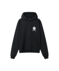 Frontansicht eines Kapuzen-Hoodies in schwarz für Herren. Das Sweatshirt ist locker geschnitten und hat ein kleines Nays-Wappen in weiß auf der Brust.