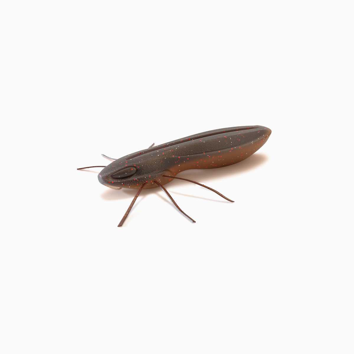 Gummiköder in Insektenform, braun-rot glitzernd, unter Anderem für das Angeln auf Barsch, Döbel und Forelle.