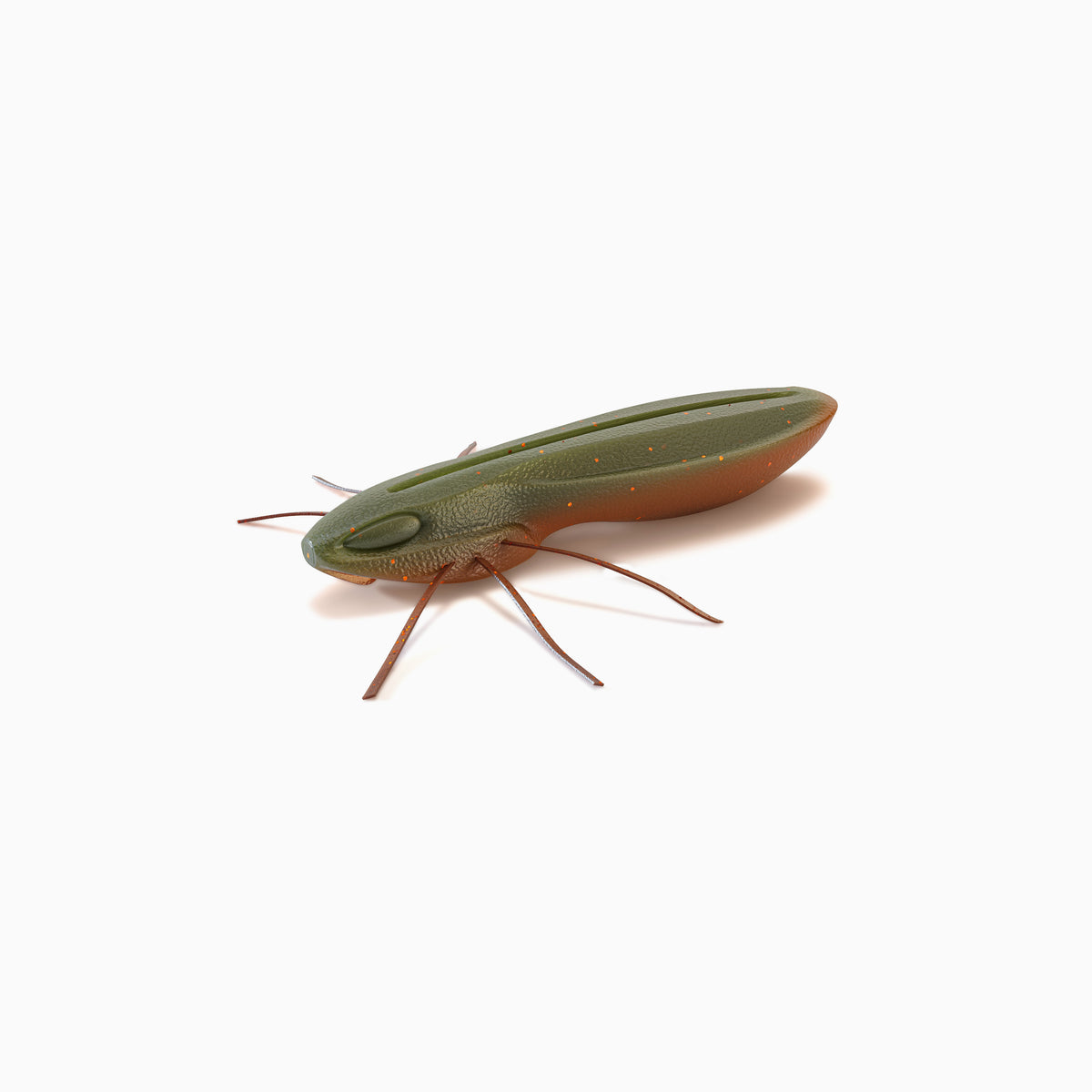 Gummiköder in Insektenform, oliv-grün rot glitzernd, unter Anderem für das Angeln auf Barsch, Döbel und Forelle.