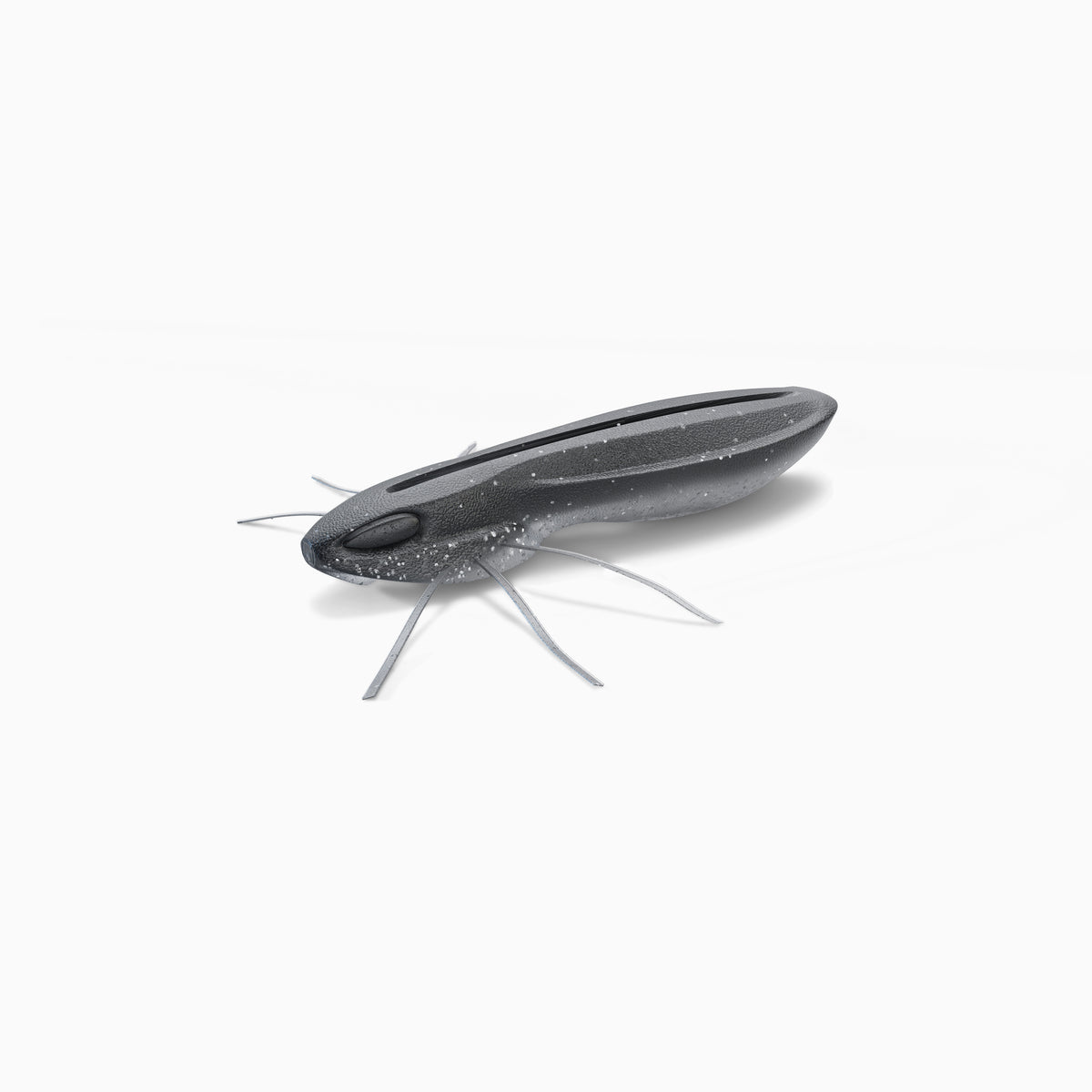 Gummiköder in Insektenform, schwarz-grau glitzernd, unter Anderem für das Angeln auf Barsch, Döbel und Forelle.
