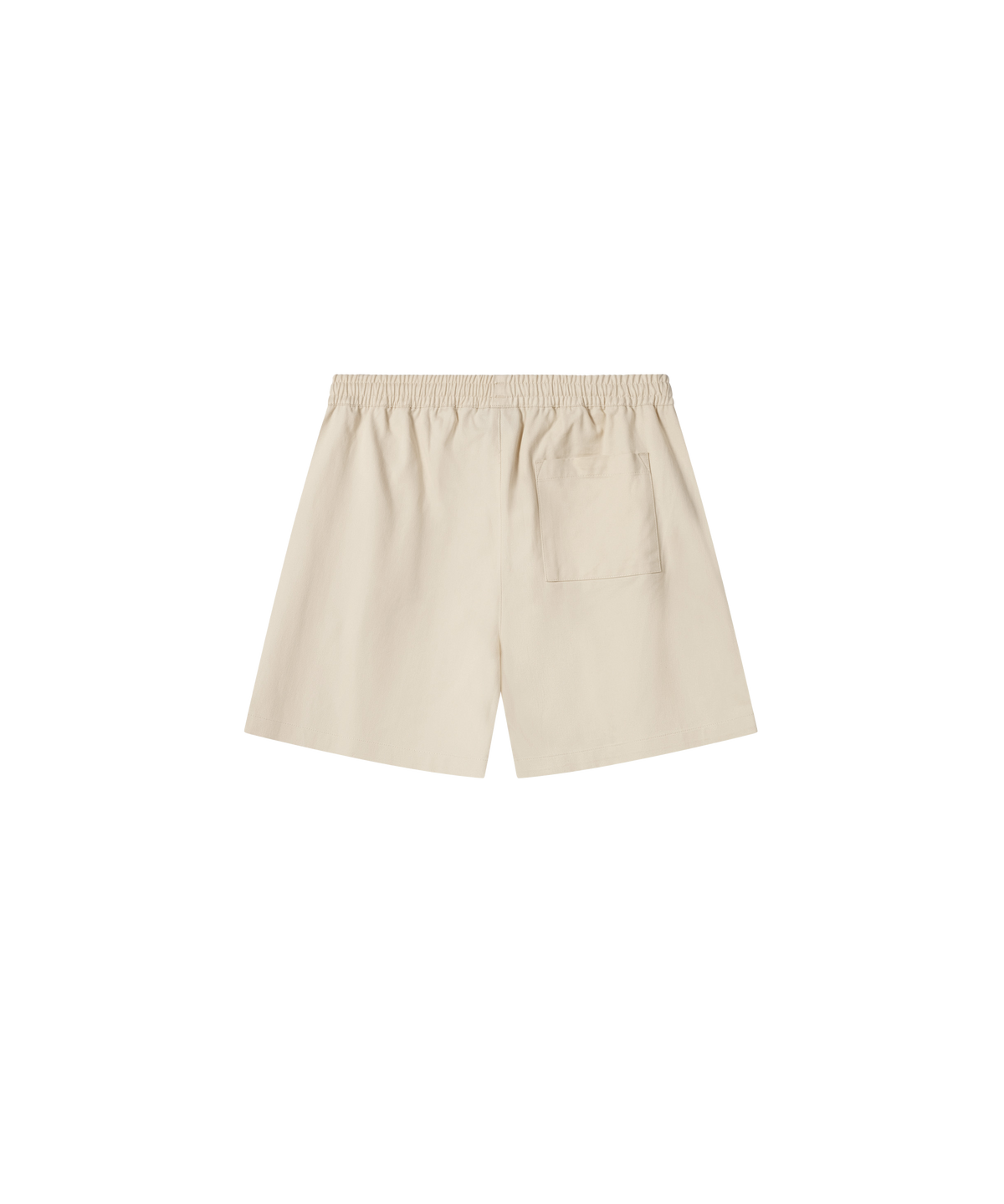 Produktbild einer beige farbigen kurzen Hose von hinten. Zu erkennen ist eine Gesäßtasche auf dem rechten Bein.