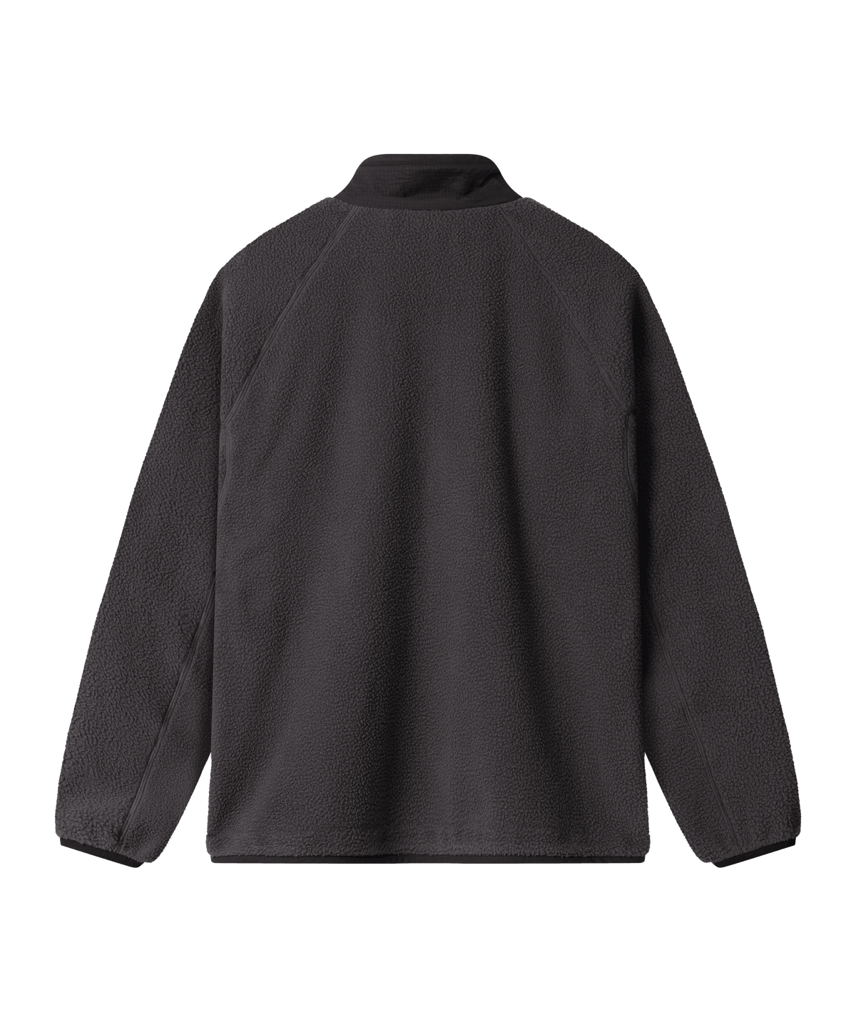 Rückenansicht einer grauen Fleecejacke von Nays mit Stehkragen und Raglanärmeln, schlicht und ohne sichtbare Verzierungen.
