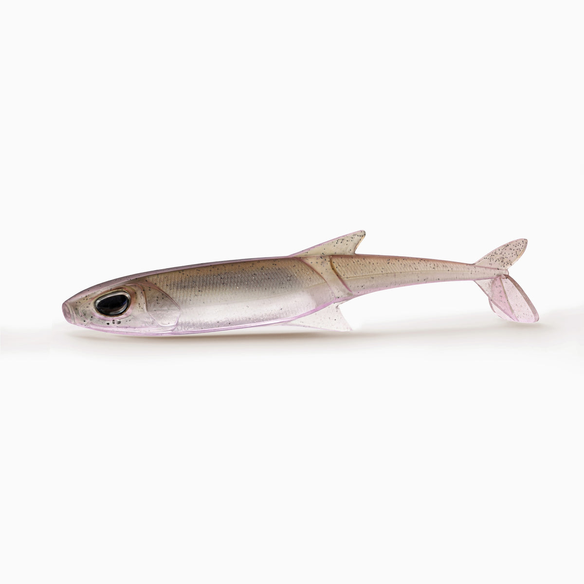 Bild eines realistischen Angel Gummi Köders mit schwarzen Augen für Barsch, Zander und Hecht in semi-transparent rose-braun.