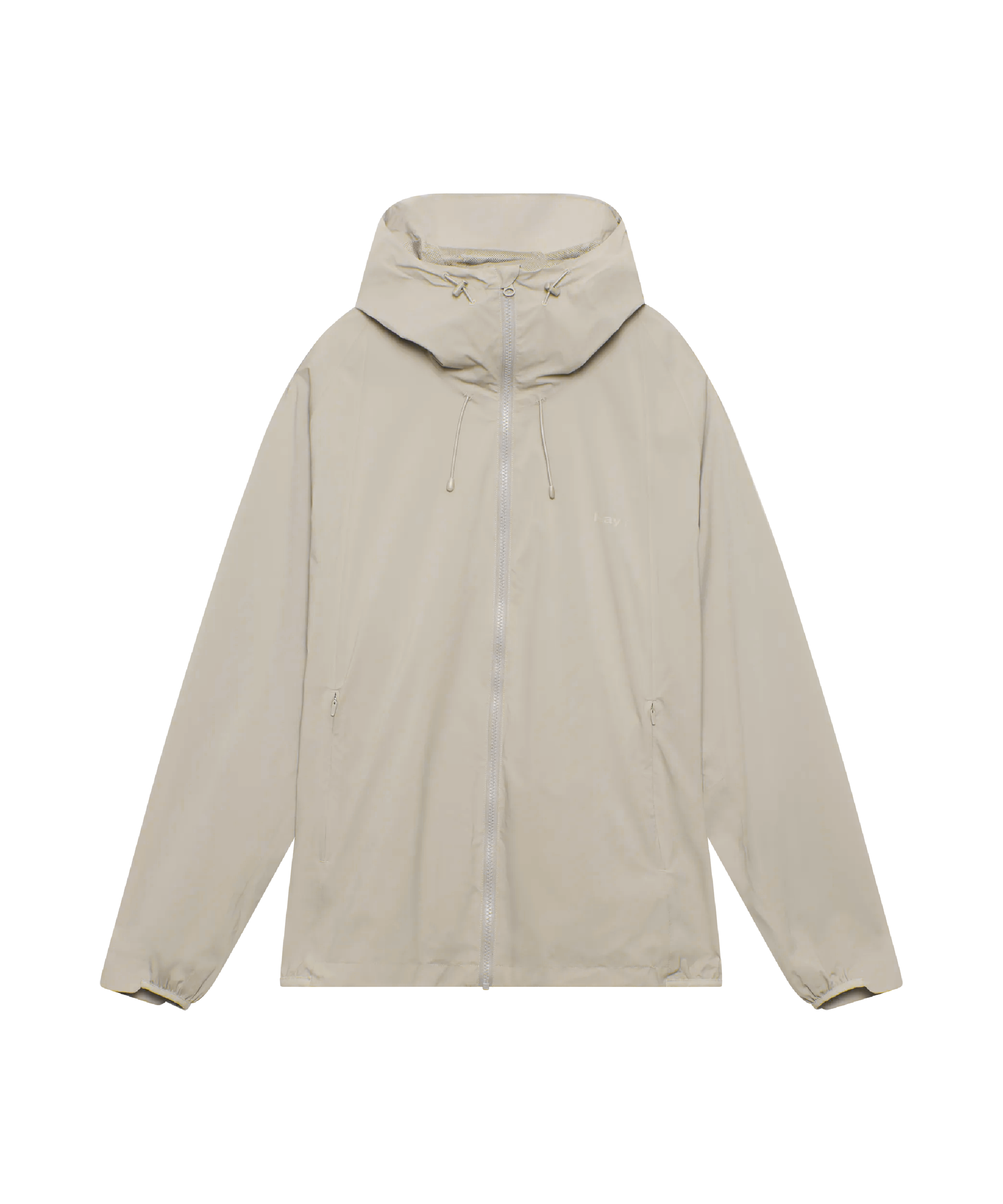 Nays 2L Defend Mono Jacket: Leichte, beige Windjacke mit Reißverschluss, verstellbarer Kapuze, elastischen Bündchen, zwei Reißverschlusstaschen und sportlichen Raglanärmeln für Bewegungsfreiheit.