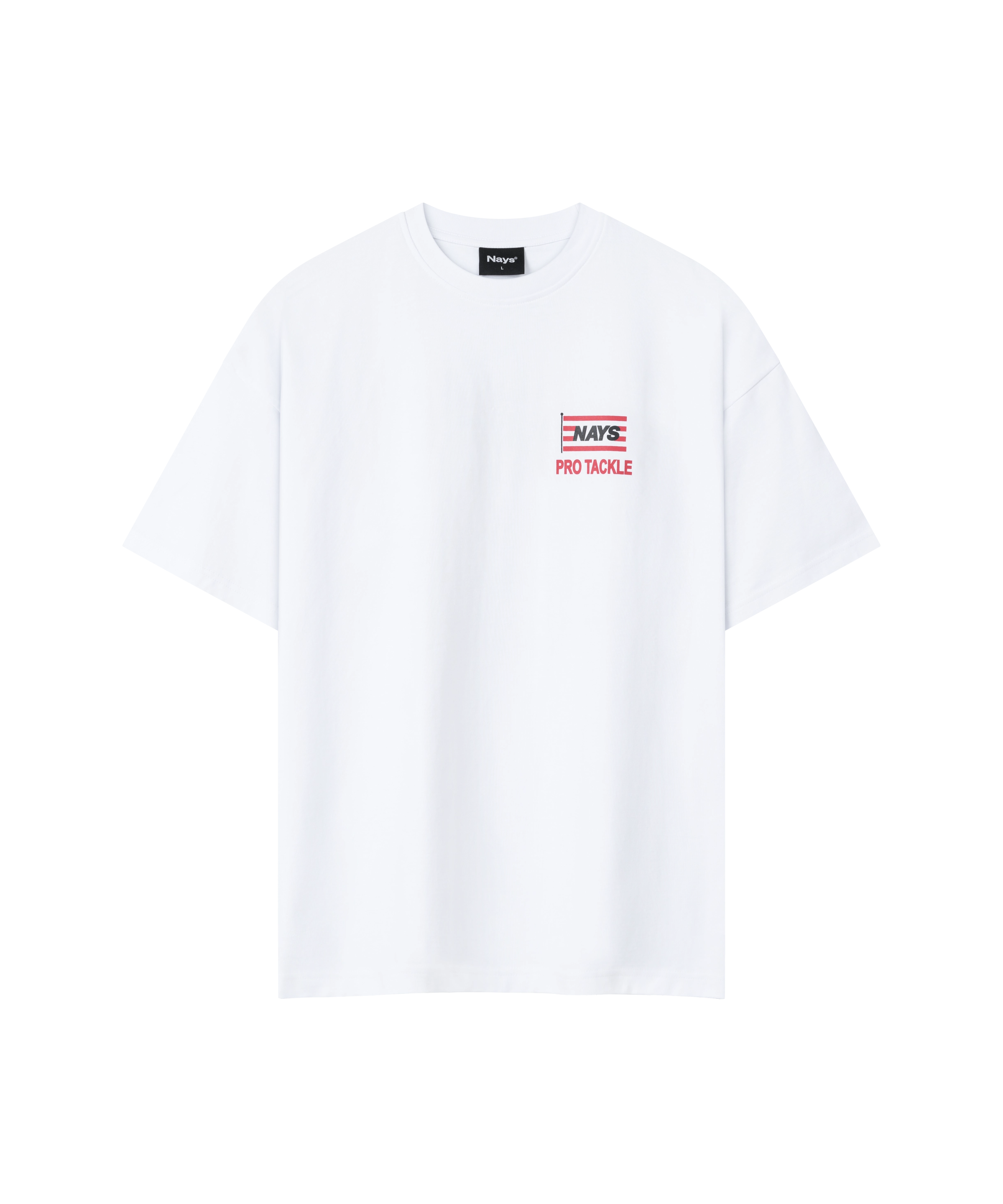 Nays Worldwide T-Shirt Weiß Vorderansicht mit rotem Logo-Print.