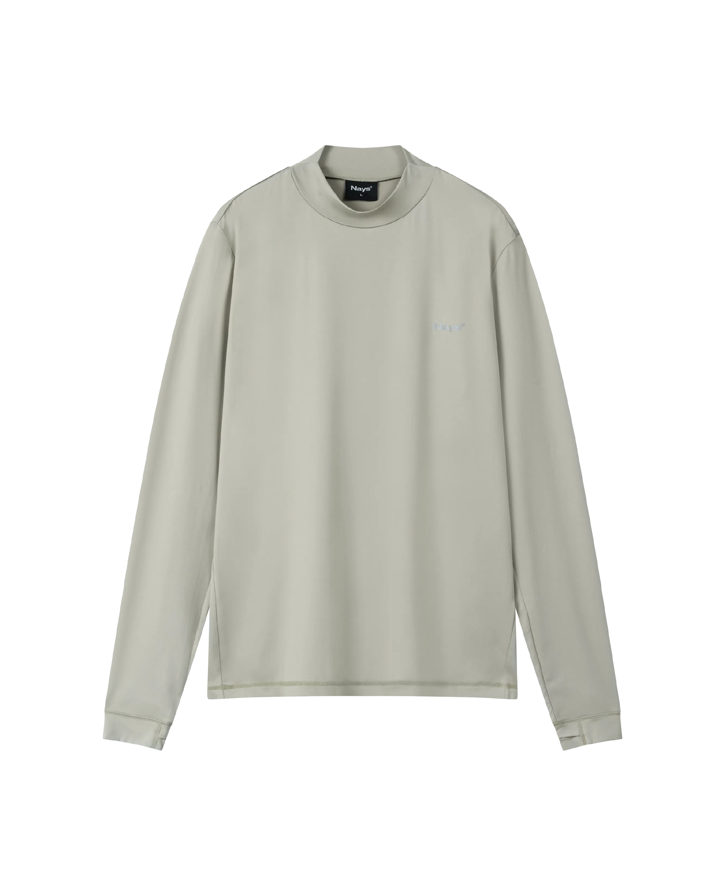 Nays UV Langarm-Shirt Grau Stehkragen Vorderansicht dezentes Logo.