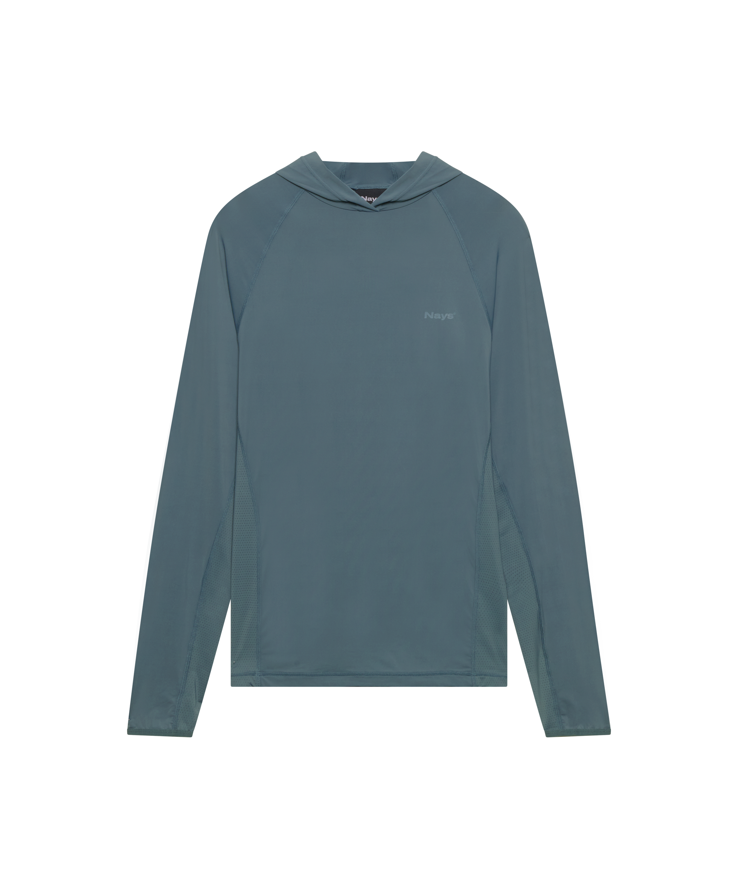 Nays UV 50+ Hooded Longsleeve mit Raglanärmeln, Mesh-Einsätzen und Pulloverkapuze für Bewegungsfreiheit und Sonnenschutz, kleines Logo auf der Brust.